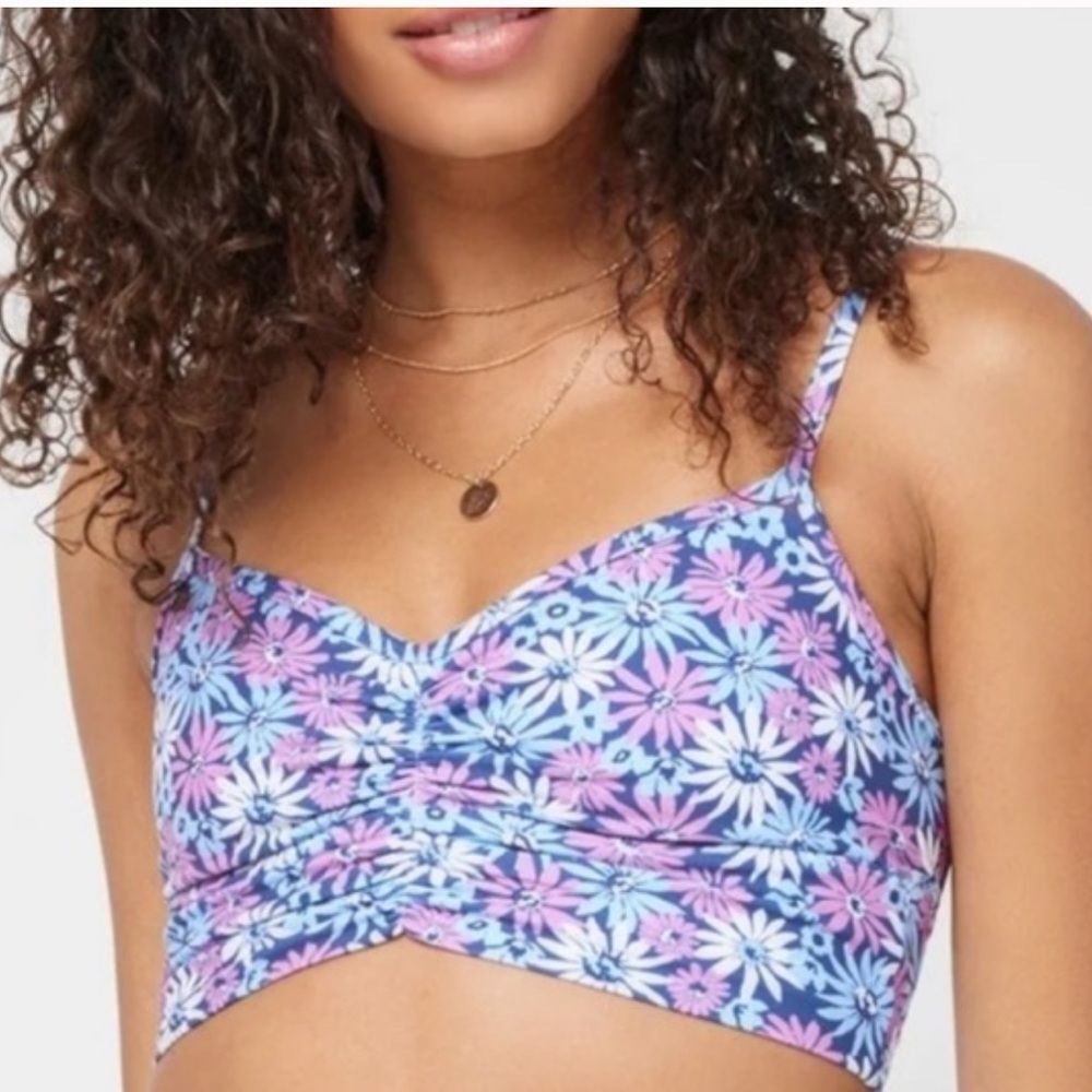 L*Space Active Women’s XS Soren Crop Top Purple Blue Daisy Print Preppy‎ Floral